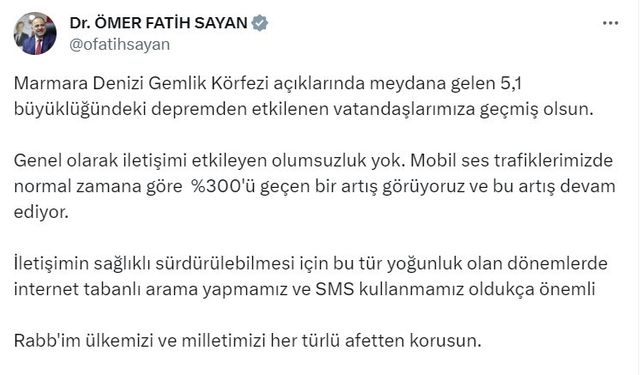 Bakan Yardımcısı Sayan: “(Deprem sonrası) İletişimi etkileyen olumsuzluk yok”